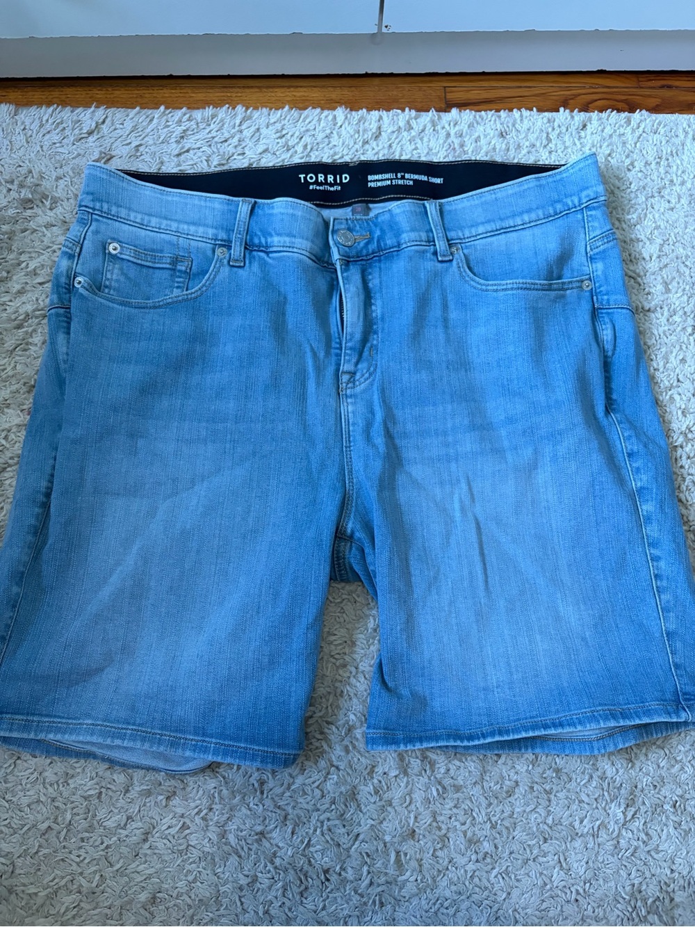 torrid light wash denim Bermuda jean shorts